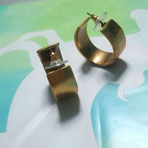 Chico's Vintage 90's Hammered Brass Chunky Hoop Earrings Y2K